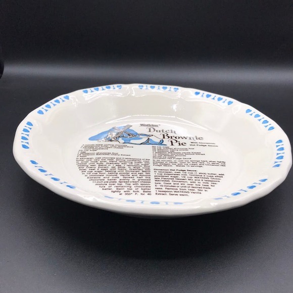 Vintage Watkins Pie Dish Bowl 1983 Dutch Brownie Pie Recipe #6482 Made in USA - Picture 2 of 8